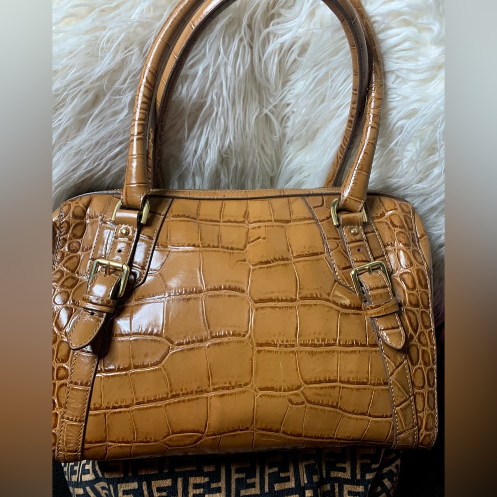 👜 Lauren Ralph Lauren Signature Safari Crocodile👜Vintage Bag Brown  Leather #R